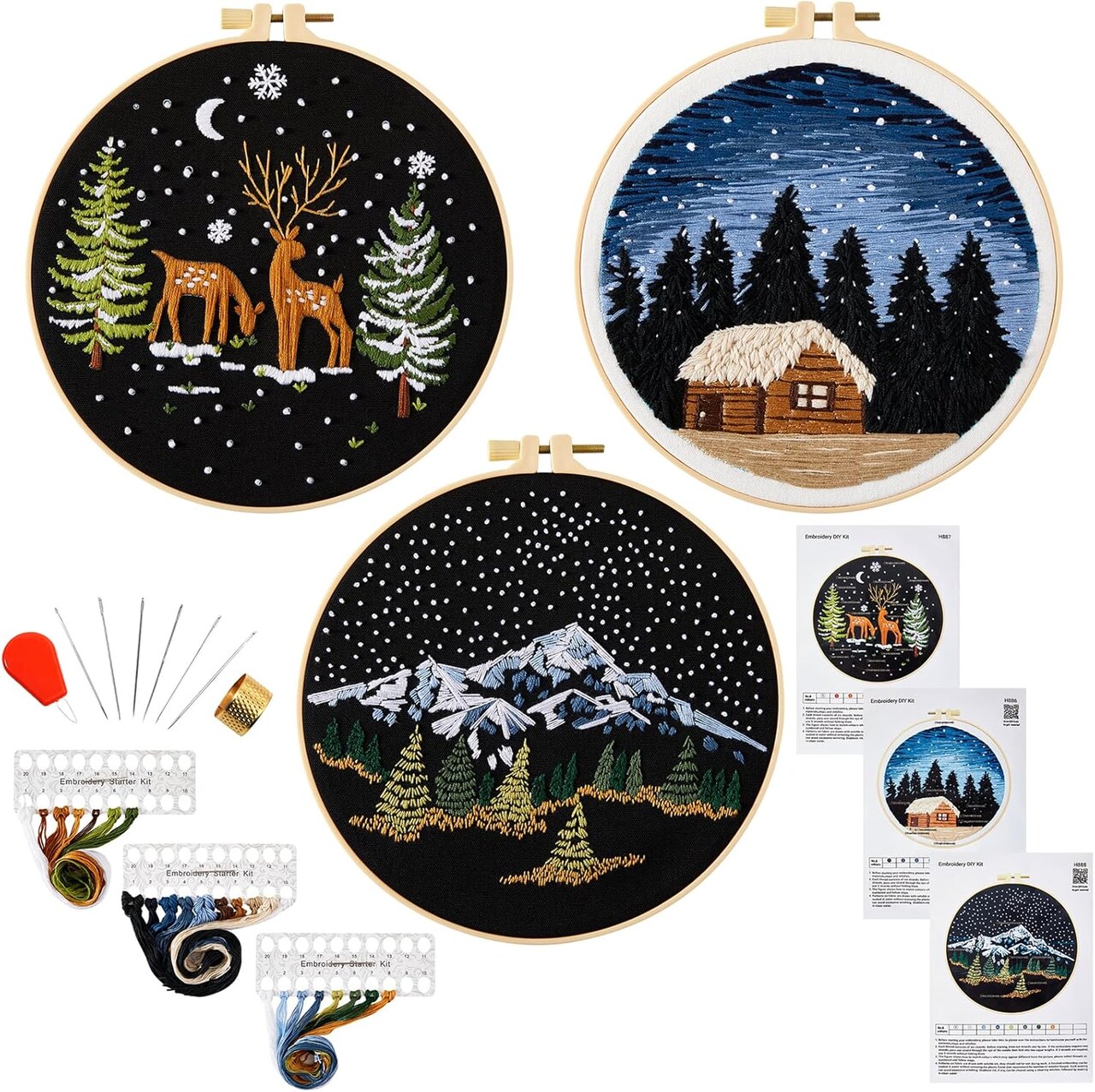 Embroidery Kit for Beginner Adults, Counted Stamped Cross Stitch kit for Adult Beginner, Hand Embroidery Starter Kits with Pattern, 3 Embroidery Hoop, Fabric (Attached Teaching Video QR Code)